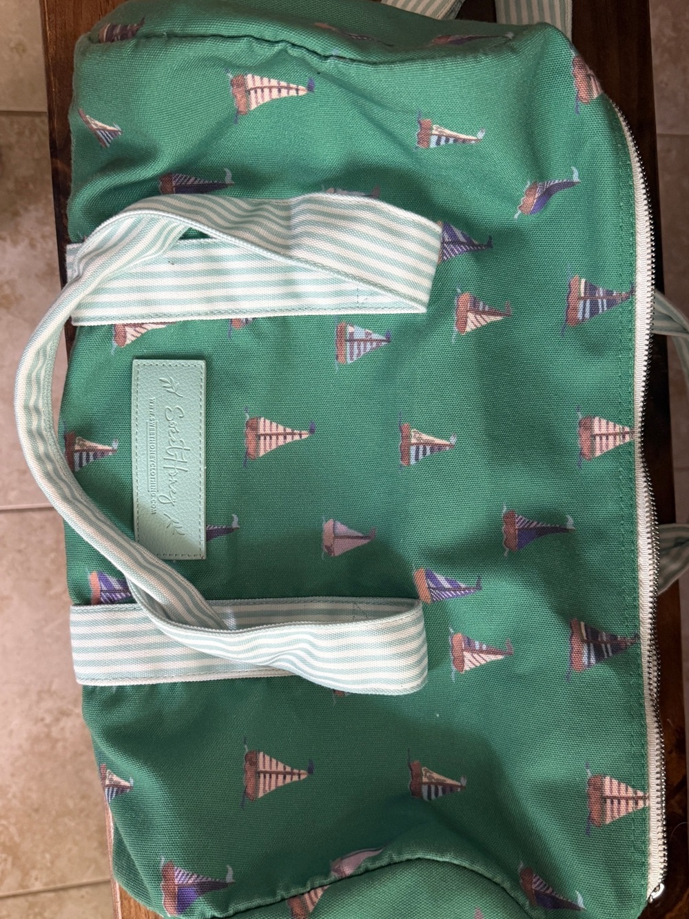 Sweathoney Green Canvas Duffel Bag with Sailboat Print